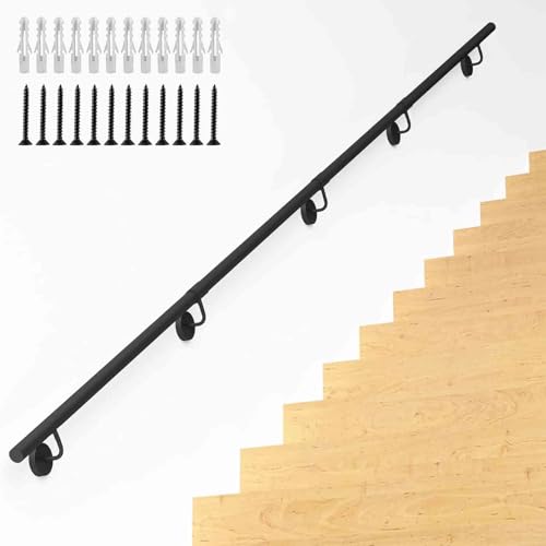 1FT-20FT Treppenhandläufe aus Schmiedeeisen, rutschfeste Treppengeländer für die Sicherheit im Innen- und Außenbereich, Wandmontage-Handläufe mit Installationssatz(600cm) von Drsyffsup