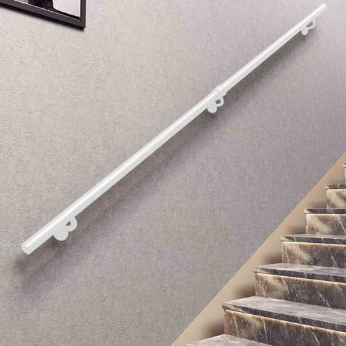 1FT - 20FT Treppenhandlauf für Wände, Industrietreppengeländer 32mm Rohrdurchmesser, Handläufe aus verzinktem Eisenrohr für Innentreppen mit Wandhalterung, Weiß(300cm) von Drsyffsup