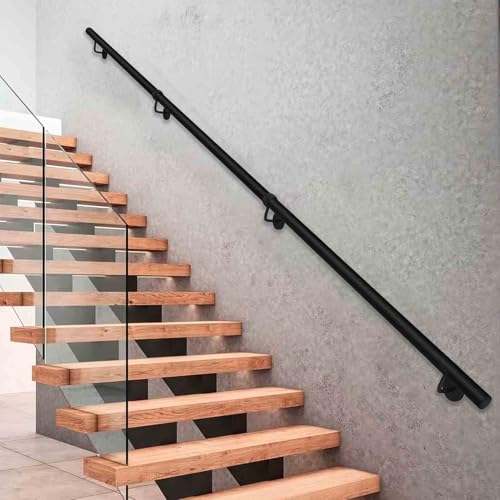 1ft-20ft Treppenhandlauf - Komplettset, Treppenhandläufe aus schwarzem Metall Schmiedeeisen, an der Wand montiertes Treppengeländer für Flure und Lofts, rutschfester Sicherheitshaltegriff(540cm) von Drsyffsup