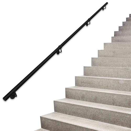 30–600cm langer Treppenhandlauf in Schwarz, rutschfeste Handläufe aus Schmiedeeisen für Innentreppen, an der Wand montierter Flur-Loft-Treppengeländer-Haltegriff – Komplettset(60cm) von Drsyffsup