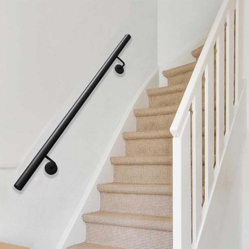 30cm – 600cm schwarzes Treppengeländer – Wandmontierte Handläufe für Innentreppen, rutschfeste Treppenhandläufe mit komplettem Set, Sicherheitstreppenhandlauf für Zuhause Loft Deck Korridor(200cm) von Drsyffsup