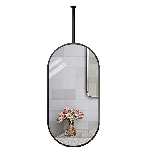 Drsyffsup Moderner Badezimmer-Decken-Hängespiegel, schwarzer Hängespiegel, Spiegel für Wohnzimmer, Eingang, Geschäft, Hotel, anpassbarer Metall-Ausleger-Hängespiegel – oval (Size : 50cmx70cm) von Drsyffsup