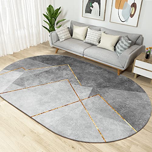 Drsyffsup Wohnzimmer Oval Teppiche Grau und Gold Kurzflor Ellipse Großer Teppich für Schlafzimmer Nachttisch Couchtisch Waschbar Zuhause rutschfeste Bodendekormatten (Size : 120x160cm) von Drsyffsup