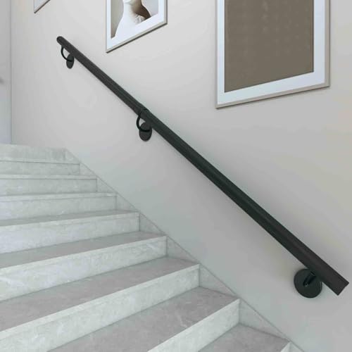 Handläufe aus Rundrohr für Treppen, Handläufe aus Metall für Treppengeländer zur Wandmontage im Innen- und Außenbereich, Sicherheitsgriff für Balustraden aus schwarz verzinktem Industrieeisen(390cm) von Drsyffsup