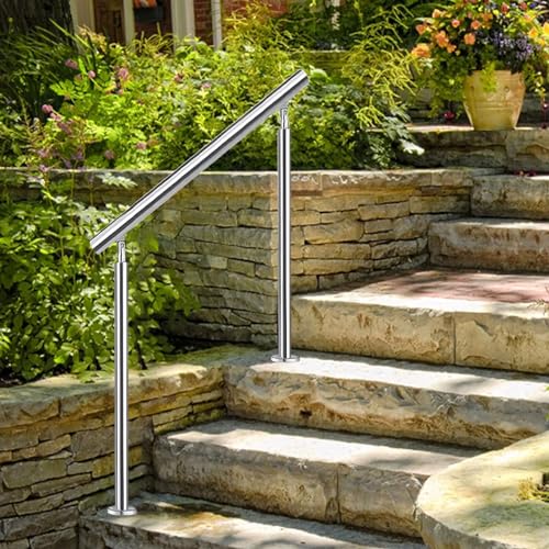 Handlauf aus Edelstahl, passend für 1, 2, 3, 4 Stufen, Außengeländer, Treppengeländer, Geländer, Sicherheits-Haltegriff, verstellbares Bodenmontagegeländer für Treppen, Garten, Hauseingang, Terrasse ( von Drsyffsup
