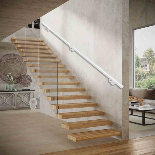 Industrielle Rohrtreppenhandläufe 1ft-20ft Treppengeländergeländer - Komplettset, weiße Metall-Handläufe aus Schmiedeeisen zur Wandmontage für Innentreppen und Außenstufen(390cm) von Drsyffsup