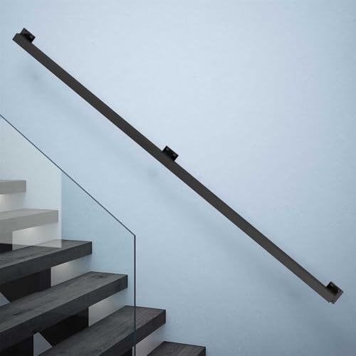 Moderne Treppengeländer-Handläufe für den Innen- und Außenbereich, 90cm 1,2m 150cm 1,8m 210cm 2,4m 300cm 4,5m 6m Treppengeländer-Handläufe, schwarze quadratische Rohrwand-Balustraden-Fußschienenstütze von Drsyffsup