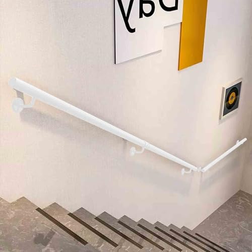 Moderner Handlauf für Treppen rund, 60cm 1m 1.2m 150cm 1.8m 2m 2.5m 3.3m 3.6m 4.5m weißes Treppengeländer, Wandbalustrade, rutschfestes Industrie-Handgeländer aus Eisenrohr mit Beschlägen(120cm) von Drsyffsup