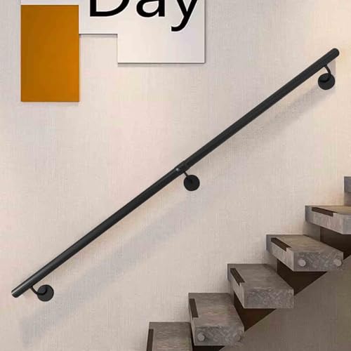 Moderner schwarzer Handlauf für Treppen, 60cm 120cm 1,5m 2,4m 2,7m 3,6m 5,4m Treppengeländer, an der Wand montierter Haltegriff aus Metallschmiedeeisen für Treppen im Innen- und Außenbereich(450cm) von Drsyffsup