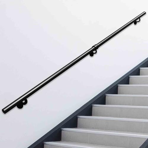 Modernes Handlaufset aus Eisen, 60cm 80cm 90cm 1m 1.5m 2.4m 2.8m 3.6m 4.5m Handläufe für Innentreppen, Deck, Hang, wandmontierte Treppengeländer-Stützstange, schwarz(480cm) von Drsyffsup