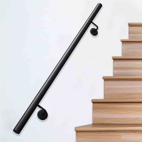 Robuste Sicherheitshaltegriffe für Treppengeländer aus Metall, schwarz, Wandmontage, Rohr-Treppenhandlauf – Handläufe für Innen- und Außentreppen, Geländer-Set mit Halterungen und Schrauben(90cm) von Drsyffsup