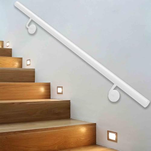 Runder Treppenhandlauf – Komplettset, Sicherheitshandlauf für Treppengeländer mit Wandhalterungen – Treppengeländerhandläufe aus weißem Metall und Schmiedeeisen für den Innen- und Außenbereich(400cm) von Drsyffsup