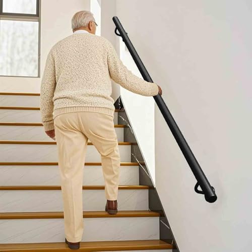 Runder Treppenhandlauf für ältere Kinder – 80cm 1m 150cm 2m 3m 4.5m 6m Treppengeländer Sicherheitshaltegriff – an der Wand montierte Handläufe aus Metallschmiedeeisen für drinnen und draußen(600cm) von Drsyffsup