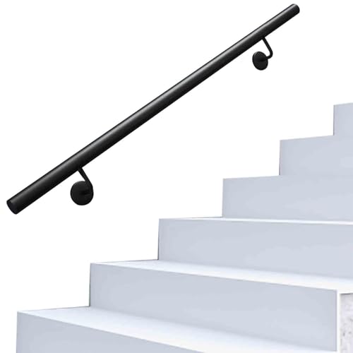 Schmiedeeiserner Handlauf, Innen- und Außenhandläufe für Flure, Dachböden, Gartentreppen, schwarz-matte Handläufe für den Innen- und Außenbereich mit komplettem Set(270cm) von Drsyffsup