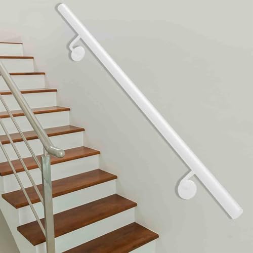 Stützsatz für runde Treppenhandläufe | An der Wand montierte Treppengeländerhandläufe für Stufen im Innen- und Außenbereich, 60cm 90cm 1m 1.5m 2m 2.5m 3m 450cm Treppengeländer, weiß(540cm) von Drsyffsup