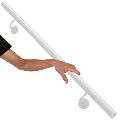 Treppengeländer, weißer Handlauf aus Schmiedeeisen, Treppengeländer für drinnen und draußen, lang 60cm 80cm 1m 120cm 1.5m 180cm 2m 250cm 3m 4.5m Treppengeländerhandläufe, Rundrohrdesign(570cm) von Drsyffsup