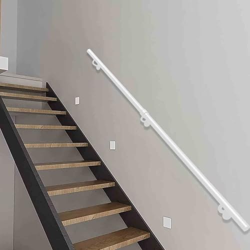 Wandmontierter Handlauf für Treppen – 1 2 3 4 5 6 Meter Treppengeländer, weißes industrielles Treppengeländer aus rundem Rohr mit Wandhalterung für den Innen- und Außenbereich(600cm) von Drsyffsup