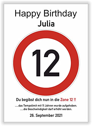 12 Jahre Happy Birthday Verkehrsschild Bild - Geschenk 12. Geburtstag Geschenkidee Partydeko Geburtstagsgeschenk zwölf Geburtstagsdeko Party Zubehör Geburtstagskarte von Druck-Geschenk