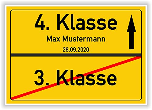 3. Klasse - 4. Klasse - Ortsschild - Bild - persönliches Geschenk mit Name und Datum - personalisierte Geschenkidee Junge Mädchen zur Versetzung in die nächste Schulklasse von Druck-Geschenk