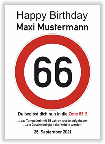 66 Geburtstag Geschenk Mann Frau persönliche Geschenkidee lustiges Geburtstagsgeschenk - Happy Birthday - 66 Jahre Verkehrszeichen Party Deko personalisiertes Bild von Druck-Geschenk