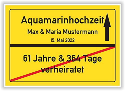 Aquamarinhochzeit Geschenk Ortsschild Bild personalisiert Aquamarin Hochzeit 62 Hochzeitstag Mann Frau Ehepaar von Druck-Geschenk