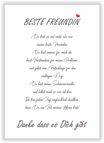 Beste Freundin Kunstdruck Poster Bild A4 "Danke dass es Dich gibt" Geschenkidee Geburtstagsgeschenk Überraschung beste Freundin Deko Karte von Druck-Geschenk