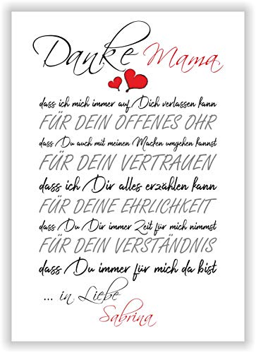 DANKE Geschenkidee Mutter Liebeserklärung für Mama schöne Eigenschaften der Mutter als Kunstdruck Bild mit Name personalisiert in Liebe Geschenk Geburtstag von Druck-Geschenk