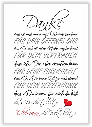 Danke für den tollsten EHEMANN der Welt - Kunstdruck Bild Geschenk Männer Geburtstagsgeschenk Deko Jahrestag Geschenkidee Hochzeitstag DIN A4 von Druck-Geschenk