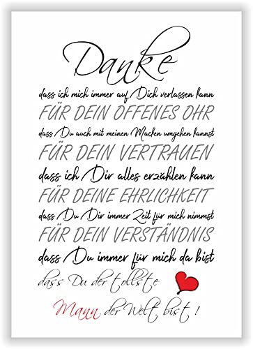 Danke für den tollsten MANN der Welt - Kunstdruck Bild Geschenk Männer Geburtstagsgeschenk Deko Jahrestag Geschenkidee Hochzeitstag DIN A4 von Druck-Geschenk