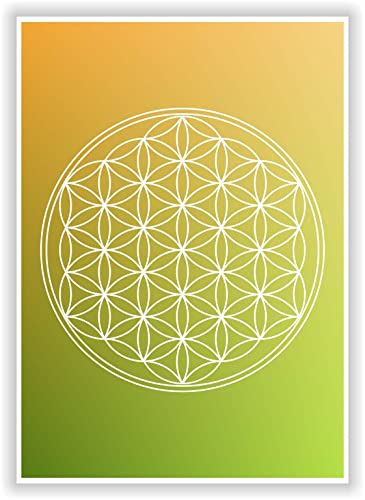 Die Blume des Lebens | Flower of Life | Wandbilder Energiebilder Lebensblumen Chakren Deko Bilder Medidation Esoterik (Orange/Grün) von Druck-Geschenk