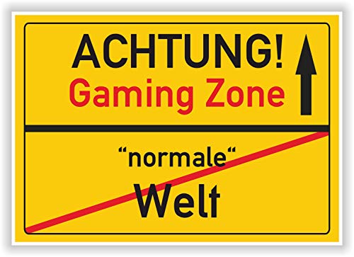 Gaming Zone - Normale Welt - Ortsschild - Bild - Geschenkidee Hinweis zum Spielzimmer lustiger Hinweis Party Deko Karte ohne Rahmen Junge Mädchen Papier/Karton von Druck-Geschenk