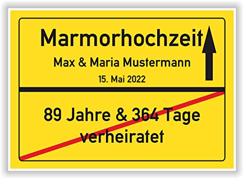 Geschenk Marmorhochzeit Ortsschild Bild personalisiert Marmor Hochzeit 90 Hochzeitstag Mann Frau Ehepaar von Druck-Geschenk