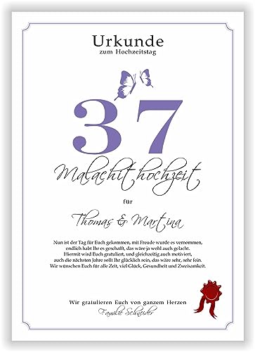 Geschenk zum 37. Hochzeitstag Malachithochzeit Urkunde 37 Jahre verheiratet Malachit Hochzeit Ehejubiläum Karte Geschenkidee 37 Hochzeitstag Glückwunsch von Druck-Geschenk