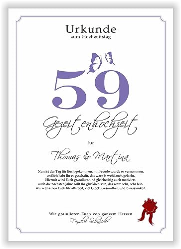 Geschenk zum 59. Hochzeitstag Gezeitenhochzeit Urkunde 59 Jahre verheiratet Gezeiten Hochzeit Ehejubiläum Karte Geschenkidee 59 Hochzeitstag Glückwunsch von Druck-Geschenk