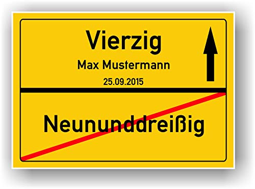 Geschenkidee 40 Jahre Ortsschild 40 Geburtstag - Neununddreißig - Vierzig - Schild personalisiertes Bild Geschenk Freund Freundin Party Deko Geburtstagsgeschenk von Druck-Geschenk