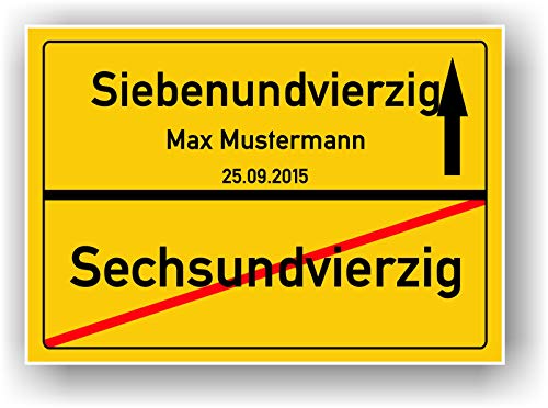 Geschenkidee 47 Jahre Ortsschild 47 Geburtstag - Sechsundvierzig - Siebenundvierzig - Schild personalisiertes Bild Geschenk Freund Freundin Party Deko Geburtstagsgeschenk von Druck-Geschenk