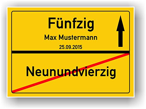 Geschenkidee 50 Jahre Ortsschild 50 Geburtstag - Neunundvierzig - Fünfzig - Schild personalisiertes Bild Geschenk Freund Freundin Party Deko Geburtstagsgeschenk von Druck-Geschenk