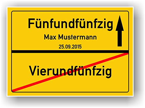 Geschenkidee 55 Geburtstag - Ortsschild 55 Jahre - Vierundfünfzig - Fünfundfünfzig - Schild personalisiertes Kunstdruck Bild Geschenk Karte Mann Frau Party Deko von Druck-Geschenk