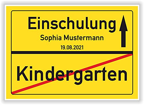 Geschenkidee Kindergarten Einschulung persönliches Geschenk personalisiertes Ortsschild Bild zum Schulbeginn mit Name und Datum von Druck-Geschenk