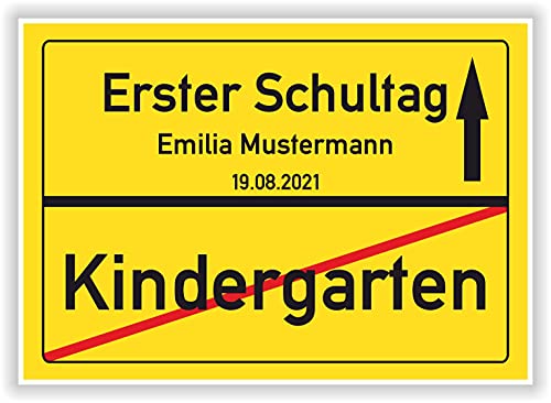 Geschenkidee Kindergarten - Erster Schultag Ortsschild Bild kleines Geschenk zur Einschulung - Kinder Party Deko Junge Mädchen Hinweisschild Glückwunschkarte Schulanfang von Druck-Geschenk