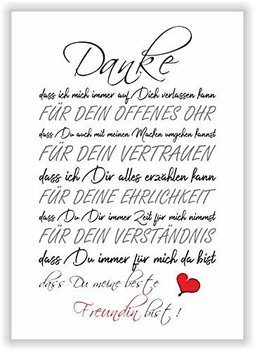 Geschenkidee Kunstdruck Bild "DANKE beste Freundin" - Geschenk Geburtstagsgeschenk Überraschung mit tollen Eigenschaften für die beste Freundin DIN A4 von Druck-Geschenk