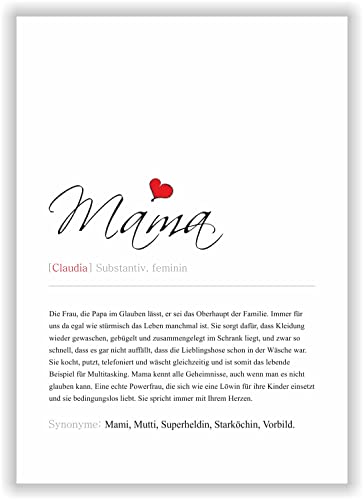 Kunstdruck Synonym Definition Mama Muttertagsgeschenk Geschenk Frauen Poster Mutter Deko Bild Muttertag - personalisiert mit Name von Mama von Druck-Geschenk