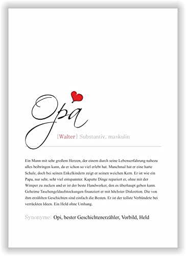 Kunstdruck Synonym Definition Opa Geburtstagsgeschenk Geschenk Opi Poster Großvater Deko Bild Geburtstag - personalisiert mit Name von Opa von Druck-Geschenk