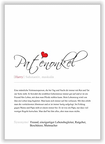 Kunstdruck Synonym Definition Patentonkel Geburtstagsgeschenk Geschenk Taufpate Poster Deko Bild Geburtstag - personalisiert mit Name des Patenonkels von Druck-Geschenk