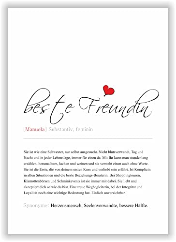 Kunstdruck Synonym Definition beste Freundin Geburtstagsgeschenk Geschenk Seelenverwandte Poster Deko Bild Geburtstag - personalisiert mit Name der besten Freundin von Druck-Geschenk