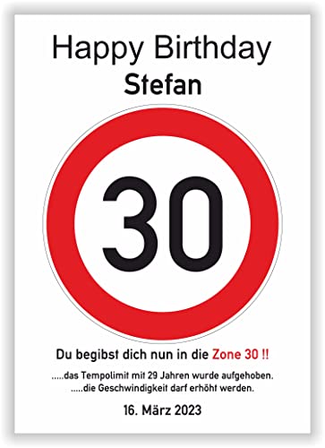 Kunstdruck - Verkehrszeichen 30 - Verkehrsschild - Hinweisschild - Geschenkidee 30. Geburtstag Schild - Bild - persönliches Geschenk - Geburtstagsschild - Straßenschild von Druck-Geschenk