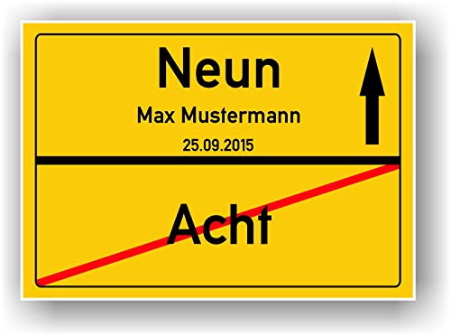 Ortsschild 9 Jahre Geschenkidee 9 Geburtstag - Acht - Neun Schild personalisiertes Kunstdruck Bild Geschenk Karte Junge Mädchen Party Deko von Druck-Geschenk