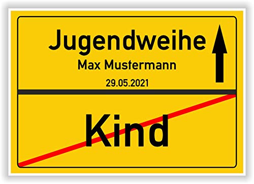 Ortsschild - Bild - Kind - Jugendweihe - persönliches Geschenk - personalisierte Geschenkidee zur Jugendweihe mit Name und Datum von Druck-Geschenk