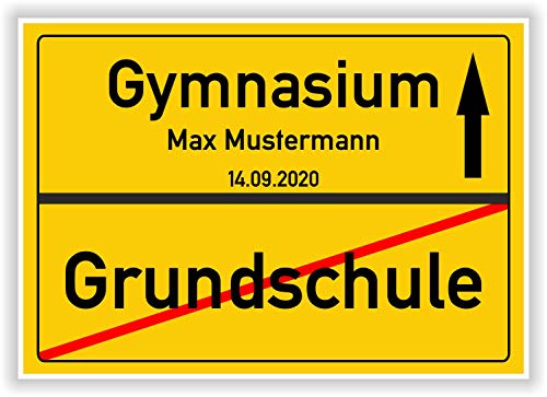 Ortsschild Bild kleines Geschenk zur Einschulung von der Grundschule in das Gymnasium - Geschenkidee Kinder Party Deko Junge Mädchen Hinweisschild Schulanfang von Druck-Geschenk