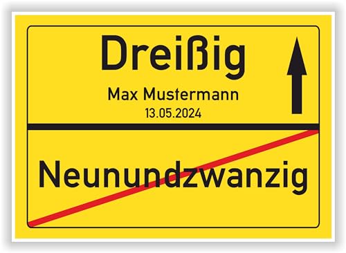 Ortsschild Bild zum 30. Geburtstag mit Wunschname und Datum personalisiertes Geschenk Geschenkidee Dreißig Poster Kunstdruck Karte 30 Jahre Mann Frau von Druck-Geschenk